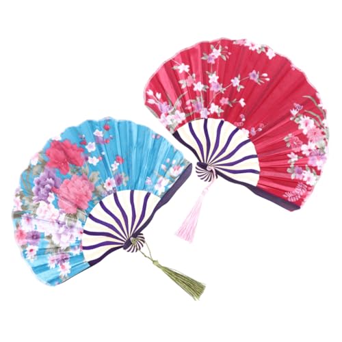 MUELODSIC 2 STÜCK Klassischer Faltbarer Damen handfächer Langlebig Dekorativ Kleines Geschenk für Freundinnen Chinesischer Stil Blau weißer Griff Einzigartiges Ornament als Foto requisite von MUELODSIC