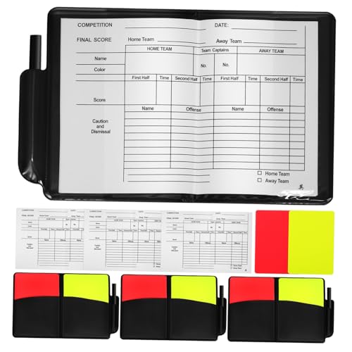 MUELODSIC 4 Sätze Schiedsrichter Karten Set PVC Rote Gelbe Karten mit Spielprotokollblock und Stiften Robustes Schiedsrichter Zubehör für Fußball Volleyball und Sportspiele von MUELODSIC