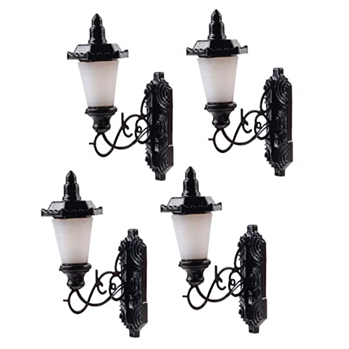 MUELODSIC 4 Stück Miniatur Wandleuchten Modellbau Schwarz mit Warmweißem Licht Mini LED Beleuchtung für Puppenhaus Sandtisch Mikro Landschaftsdeko Kompakte Mini Wandlampen für DIY von MUELODSIC