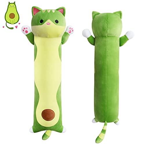 MUFEIRUO Lang Kuscheltier Katze, 110cm Lang Avocado Stofftier Katze Kissen, Kawaii Katzen Plüschtiere Kissen, Lang Katze Spielzeug Plüschkissen Für Kinder,Erwachsene von MUFEIRUO