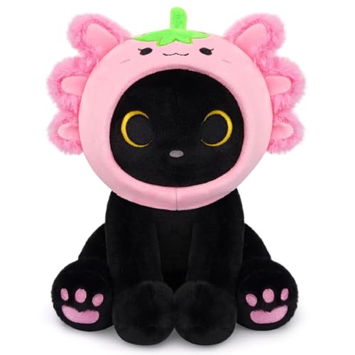 MUFEIRUO Schwarze Katze Plüschtier mit Erdbeer-Axolotl Kopfhaube,Katze Plüsch Stofftier mit Abnehmbare Kapuze,Kuscheltier Geschenk zum Geburtstag,Halloween,Weihnachten MUFEIRUO Schwarze Katze Plüschtier mit Erdbeer-Axolotl Kopfhaube,Katze Plüsch Stofftier mit Abnehmbare Kapuze,Kuscheltier Geschenk zum Geburtstag,Halloween,Weihnachten von MUFEIRUO