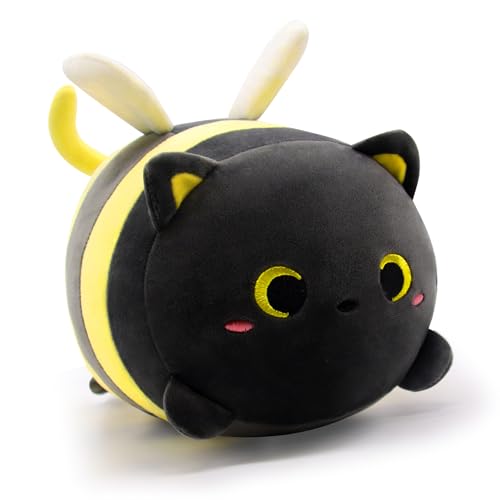 MUFEIRUO Schwarze Katze Plüschtiere mit Bienenflügel,Biene Plüschpuppe Spielzeug,Schwarze Katze Plüsch Plüschpuppe Plüschtiere,Kätzchen Stofftiere Teddybären,Geschenk für Jungen Mädchen Kinder von MUFEIRUO