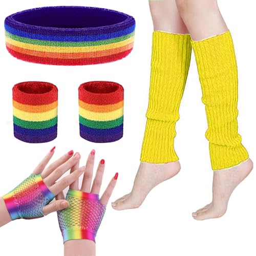 MUFEKUM 80er Jahre Kostümzubehör, Beinstulpen, Fischnetzhandschuhe, Stirnband, Armbänder, Schweißbänder, Neon-Set, 1980er-Jahre-Retro-Mottoparty-Kostüme, Neon-Partyzubehör MUFEKUM 80er Jahre Kostümzubehör, Beinstulpen, Fischnetzhandschuhe, Stirnband, Armbänder, Schweißbänder, Neon-Set, 1980er-Jahre-Retro-Mottoparty-Kostüme, Neon-Partyzubehör von MUFEKUM