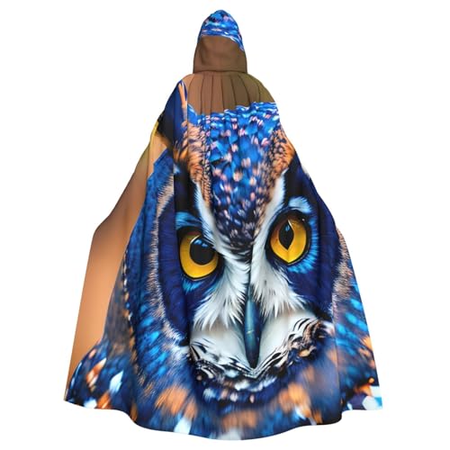 MUFLVDX Blaue Eule Uni Kapuzenmantel Umhang Halloween Cool Cosplay Hexenkostüm Erwachsene Umhang Party Umhang von MUFLVDX