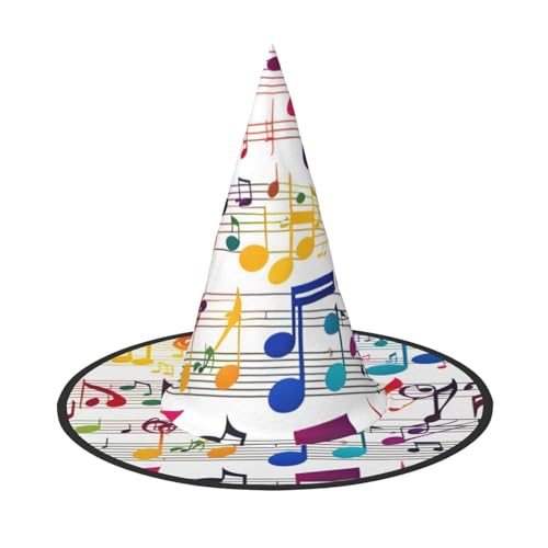 MUFLVDX Bunte Musiknoten Druck Halloween Hexenhut Erwachsene Halloween Hut Kostüme Hexenhüte Halloween Dekor Party von MUFLVDX