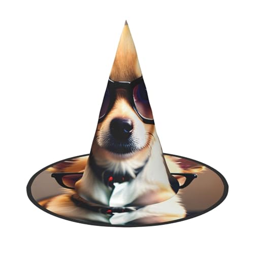 MUFLVDX Chihuahua Hund Brille Druck Halloween Hexenhut Erwachsene Halloween Hut Kostüme Hexen Hüte Halloween Dekor Party MUFLVDX Chihuahua Hund Brille Druck Halloween Hexenhut Erwachsene Halloween Hut Kostüme Hexen Hüte Halloween Dekor Party von MUFLVDX