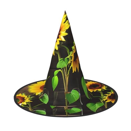 MUFLVDX Drei Sonnenblumen auf Holzdruck, Halloween-Hexenhut, Erwachsene, Halloweenhut, Kostüme, Hexenhüte, Dekoration, Party MUFLVDX Drei Sonnenblumen auf Holzdruck, Halloween-Hexenhut, Erwachsene, Halloweenhut, Kostüme, Hexenhüte, Dekoration, Party von MUFLVDX