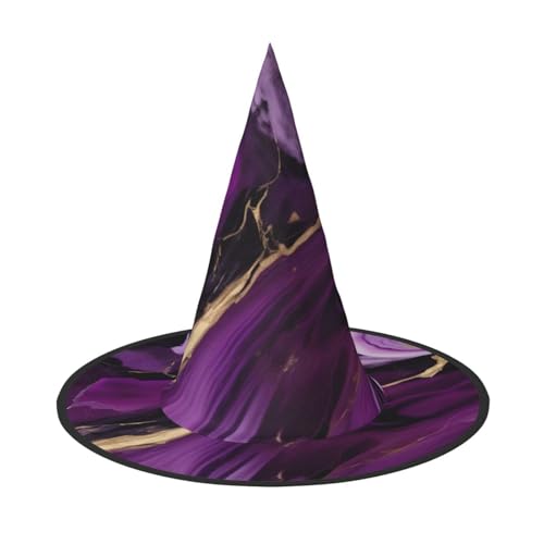 MUFLVDX Dunkellila Textur Marmor Druck Halloween Hexenhut Erwachsene Halloween Hut Kostüme Hexenhüte Halloween Dekor Party von MUFLVDX