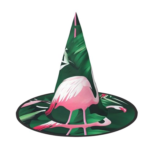MUFLVDX Flamingo-Vogel mit grünem Blattaufdruck, Halloween-Hexenhut, Erwachsene, Halloweenhut, Kostüme, Hexenhüte, Dekoration, Party MUFLVDX Flamingo-Vogel mit grünem Blattaufdruck, Halloween-Hexenhut, Erwachsene, Halloweenhut, Kostüme, Hexenhüte, Dekoration, Party von MUFLVDX