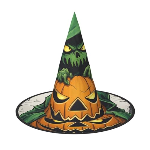 MUFLVDX Grüner Geist Horror Halloween Kürbis Druck Halloween Hexenhut Erwachsene Halloween Hut Kostüme Hexen Hüte Halloween Dekor Party von MUFLVDX