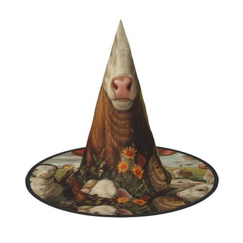 MUFLVDX Halloween-Hexenhut mit Bauernhof-Tierdruck, für Erwachsene, Halloween-Kostüme, Hexenhüte, Dekoration, Party von MUFLVDX