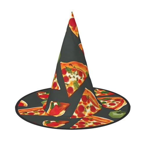 MUFLVDX Halloween-Hexenhut mit Pizza-Muster, für Erwachsene, Halloween-Kostüme, Hexenhüte, Halloween-Dekoration, Party MUFLVDX Halloween-Hexenhut mit Pizza-Muster, für Erwachsene, Halloween-Kostüme, Hexenhüte, Halloween-Dekoration, Party von MUFLVDX