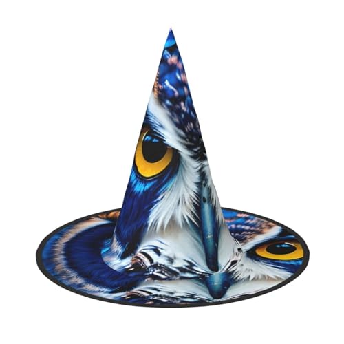 MUFLVDX Halloween-Hexenhut mit blauem Eulen-Druck, für Erwachsene, Halloween-Kostüme, Hexenhüte, Halloween-Dekoration, Party von MUFLVDX