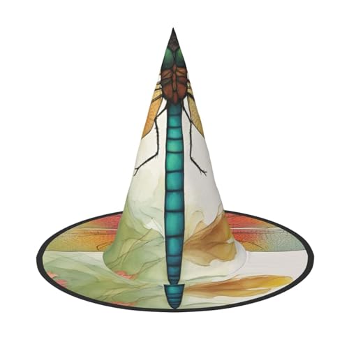 MUFLVDX Halloween-Hexenhut mit buntem Libellen-Druck, für Erwachsene, Halloween-Kostüme, Hexenhüte, Halloween-Dekoration, Party von MUFLVDX