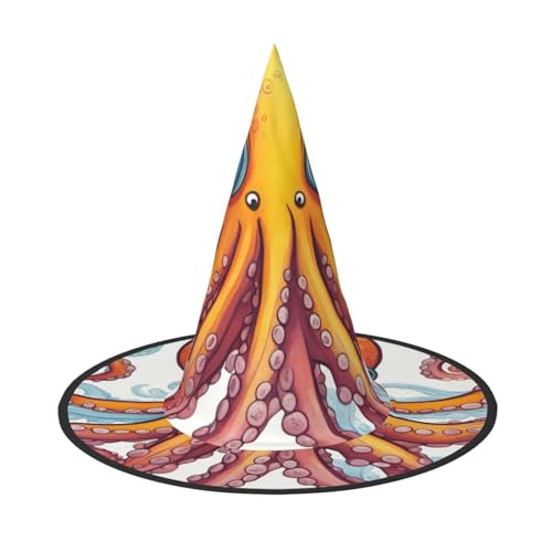 MUFLVDX Halloween-Hexenhut mit farbigem Oktopus-Druck, für Erwachsene, Halloween-Kostüme, Hexenhüte, Halloween-Dekoration, Party MUFLVDX Halloween-Hexenhut mit farbigem Oktopus-Druck, für Erwachsene, Halloween-Kostüme, Hexenhüte, Halloween-Dekoration, Party von MUFLVDX