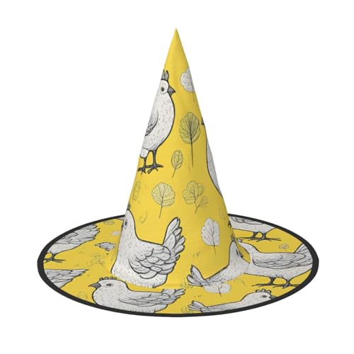 MUFLVDX Halloween-Hexenhut mit gelbem Huhn-Druck, für Erwachsene, Halloween-Kostüme, Hexenhüte, Halloween-Dekoration, Party MUFLVDX Halloween-Hexenhut mit gelbem Huhn-Druck, für Erwachsene, Halloween-Kostüme, Hexenhüte, Halloween-Dekoration, Party von MUFLVDX