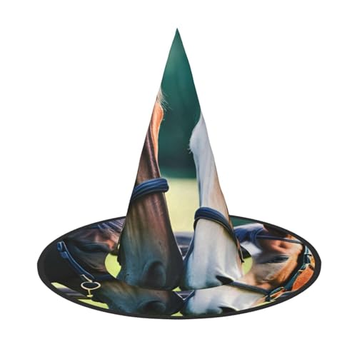 MUFLVDX Halloween-Hexenhut mit zwei Pferden, für Erwachsene, Halloween-Kostüme, Hexenhüte, Dekoration, Party von MUFLVDX
