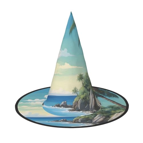 MUFLVDX Hexenhut für Erwachsene, Motiv: Palme, Rocky Shore Print, Halloween, Hüte, Dekoration, Party MUFLVDX Hexenhut für Erwachsene, Motiv: Palme, Rocky Shore Print, Halloween, Hüte, Dekoration, Party von MUFLVDX
