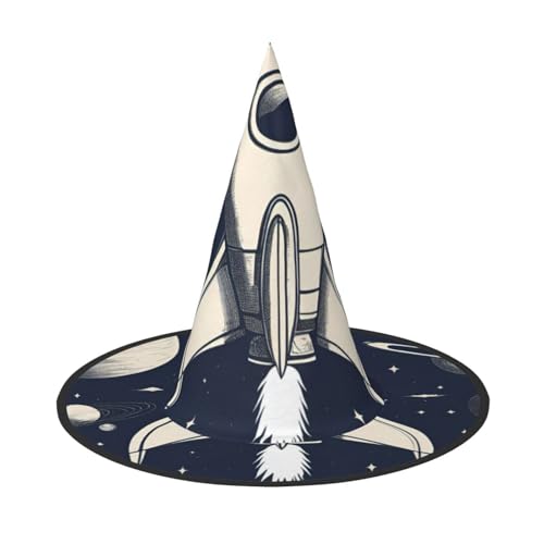 MUFLVDX Hexenhut für Erwachsene, Motiv: Rakete im Weltraum, Hexenhut, Kostüme, Hexenhüte, Halloween-Dekoration, Party MUFLVDX Hexenhut für Erwachsene, Motiv: Rakete im Weltraum, Hexenhut, Kostüme, Hexenhüte, Halloween-Dekoration, Party von MUFLVDX