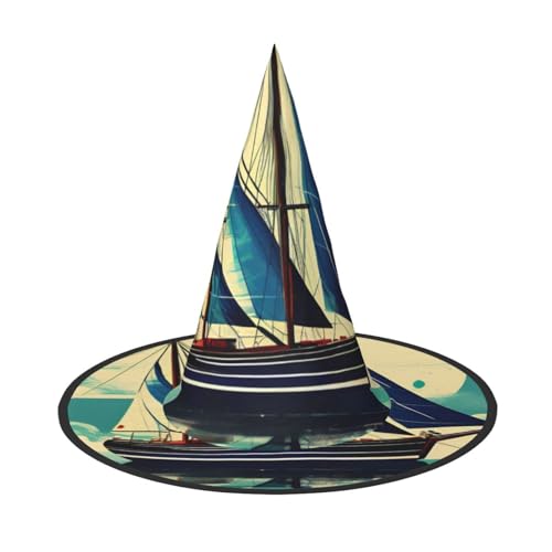 MUFLVDX Hexenhut für Erwachsene, Motiv: Segelboot, Schiff, Landschaft, Druck, Halloween, Halloween, Dekoration, Party MUFLVDX Hexenhut für Erwachsene, Motiv: Segelboot, Schiff, Landschaft, Druck, Halloween, Halloween, Dekoration, Party von MUFLVDX