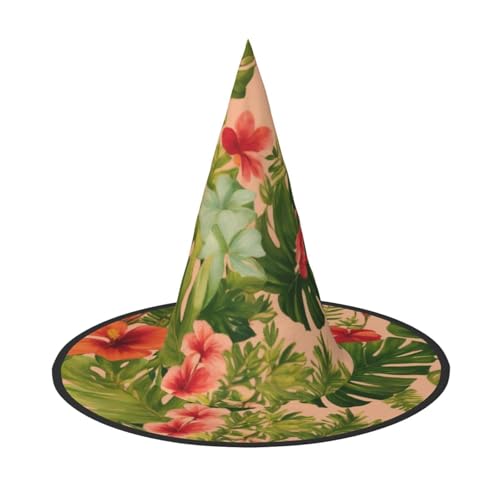 MUFLVDX Hojas Tropicales Y Flores Print Halloween Hexenhut Erwachsene Halloween Hut Kostüme Hexen Hüte Dekor Party von MUFLVDX