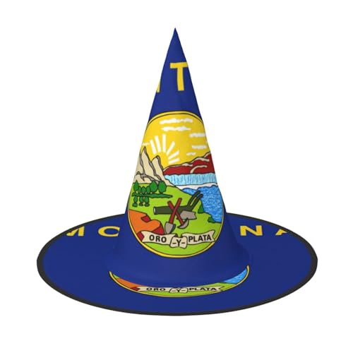 MUFLVDX Montana State Flag Print Halloween Hexenhut Erwachsene Halloween Hut Kostüme Hexen Hüte Dekor Party von MUFLVDX