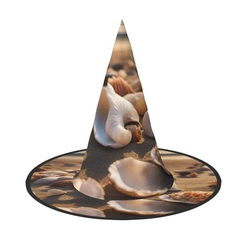 MUFLVDX Muschel-Landschaft am Strand Druck Halloween Hexenhut Erwachsene Halloween Hut Kostüme Hexen Hüte Halloween Dekor Party von MUFLVDX