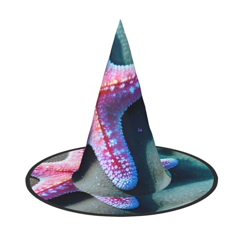 MUFLVDX Muscheln Seestern Druck Halloween Hexenhut Erwachsene Halloween Hut Kostüme Hexen Hüte Dekor Party von MUFLVDX