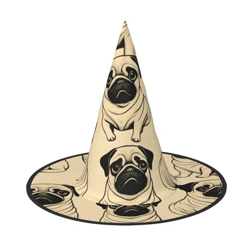 MUFLVDX Niedlicher Mops-Hunde-Druck, Halloween-Hexenhut, Erwachsene, Halloween-Kostüme, Hexenhüte, Halloween-Dekoration, Party MUFLVDX Niedlicher Mops-Hunde-Druck, Halloween-Hexenhut, Erwachsene, Halloween-Kostüme, Hexenhüte, Halloween-Dekoration, Party von MUFLVDX