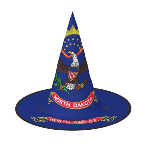 MUFLVDX North Dakota State Flag Print Halloween Hexenhut Erwachsene Halloween Hut Kostüme Hexen Hüte Dekor Party von MUFLVDX