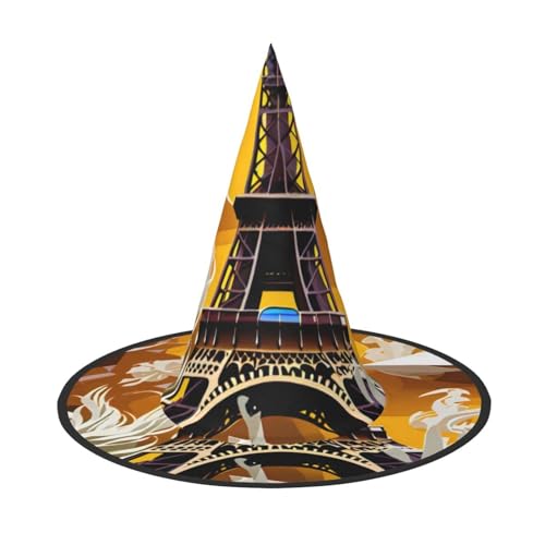 MUFLVDX Paris Eiffelturm Druck Halloween Hexenhut Erwachsene Halloween Hut Kostüme Hexen Hüte Halloween Dekor Party von MUFLVDX
