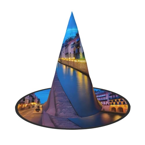 MUFLVDX Spanien Wasserstadt Druck Halloween Hexenhut Erwachsene Halloween Hut Kostüme Hexen Hüte Dekor Party von MUFLVDX