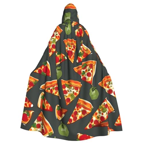 MUFLVDX Uni-Kapuzenmantel mit Pizza-Muster, Halloween, cooles Hexenkostüm, Erwachsenenumhang, Party-Umhang von MUFLVDX