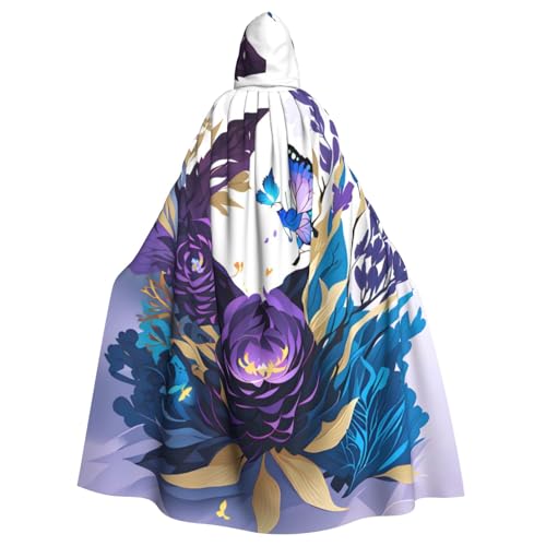MUFLVDX Violetter Schmetterlings-Umhang mit Kapuze, Uni, Halloween, cooles Cosplay, Hexenkostüm, Erwachsene, Umhang, Party-Umhang von MUFLVDX