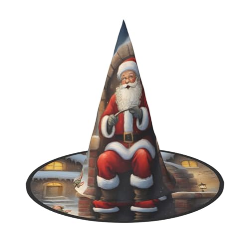 MUFLVDX Weihnachtsmann Schnee Secenry Print Halloween Hexenhut Erwachsene Halloween Hut Kostüme Hexen Hüte Dekor Party von MUFLVDX