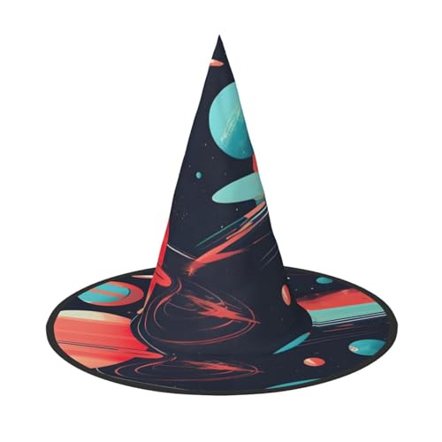 MUFLVDX Weltraumplaneten Druck Halloween Hexenhut Erwachsene Halloween Hut Kostüme Hexen Hüte Halloween Dekor Party von MUFLVDX