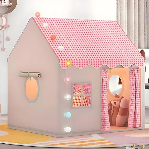 Kinder Spielhaus Indoor,Kinder Bettzelt,Spielzelt für Drinnen,Prinzessin Zelt mit Fenstern, Kinderspielhaus, Kuschelecke Kinderzimmer Dekor(Rosa) von MUHMUH