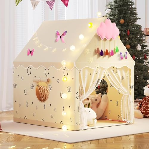 Kinder Spielzelte für Klein Kinder, Spielzelte für drinnen - Prinzessinnenzelt für Mädchen, Spielhaus Geschenk lächelndes Gesicht(Beige) von MUHMUH