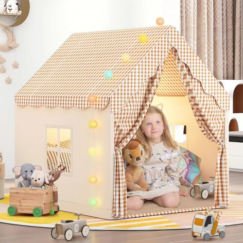 inderzelt für Drinnen,Kinder Spielhaus Indoor, Kinderzimmer Dekor- Lesezelt&Spielzimmer,Prinzessin Zelt mit Fenstern, Kinderspielhaus, Kuschelecke Kinderzimmer Dekor(Beige) von MUHMUH