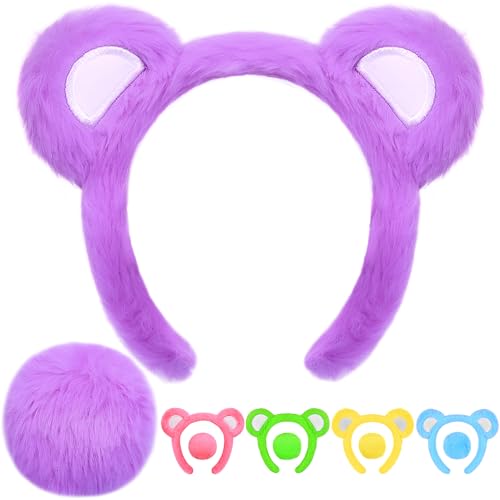 MUKOSEL Bärenohren Stirnband und Schwanz Set, Bärenkostüm Tierohren Kostüm für Erwachsene Frauen Männer Halloween Party Kopfbedeckung (Lila) von MUKOSEL