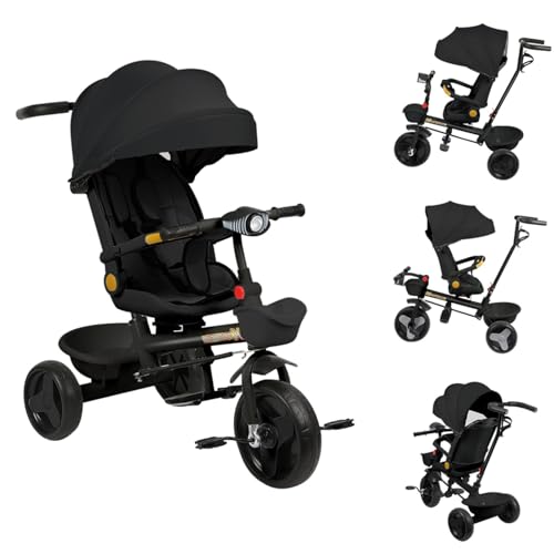 Dreirad für Babys, multifunktionaler Kinderwagen für Babys, wendbarer Sitz, verstellbare Sonnenblende, Trike Babe mit Licht und Musik, 81 x 49 x 95 cm (schwarz) von MUL-BOUTIQUE