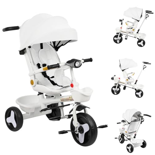 Dreirad für Babys, multifunktionaler Kinderwagen für Babys, wendbarer Sitz, verstellbare Sonnenblende, Trike Babe mit Licht und Musik, 81 x 49 x 95 cm (weiß) von MUL-BOUTIQUE