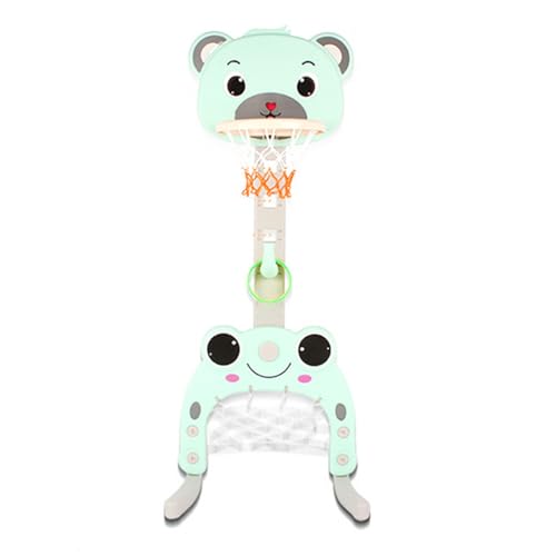 MUL-BOUTIQUE Basketballkorb und Fußballtor, 3-in-1 für Kinder, Ständer für Ringspiele, 57 x 49 x 150 cm, verstellbarer Spielständer, Bärenform (grün) von MUL-BOUTIQUE