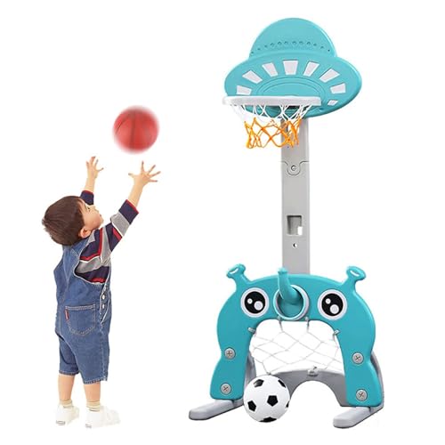 MUL-BOUTIQUE Basketballkorb und Fußballtor, 3-in-1 für Kinder, Ständer für Ringspiele, 57 x 49 x 150 cm, verstellbarer Spielständer, UFO-Form (blau) von MUL-BOUTIQUE