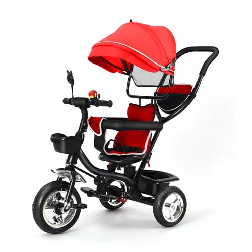 MUL-BOUTIQUE Dreirad für Babys, skalierbares Fahrrad, sicher und bequem, Gleichgewichtsfahrrad für Babys mit Klingel und Spiegeln, mit Baldachin (rot), 106*75*46cm von MUL-BOUTIQUE