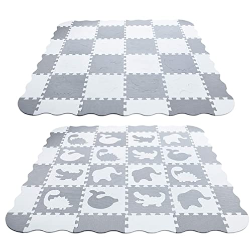 Puzzlematte aus Schaumstoff für Babys, 16-teilig, Spielzimmer für Kinder, 30 x 30 cm, grau und weiß, Dicke 1 cm (Grau mit Tiermotiven, 16 Stück) von MUL-BOUTIQUE