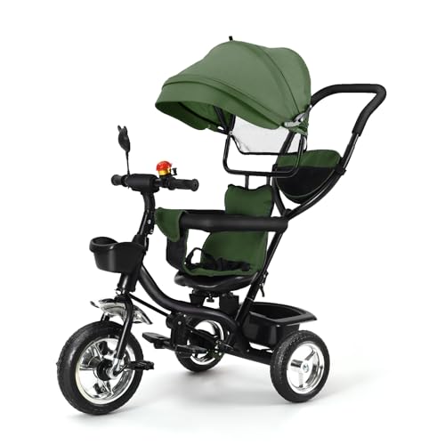 Skalierbares Dreirad 4-in-1 für Babys, Trike Bebe, 75 x 46 x 106 cm, mitwachsendes Baby-Dreirad, Sonnenblende verstellbar, 3 Positionen, Komfort-Sitz mit Rückenlehne, Trolley für Babys (grün) von MUL-BOUTIQUE