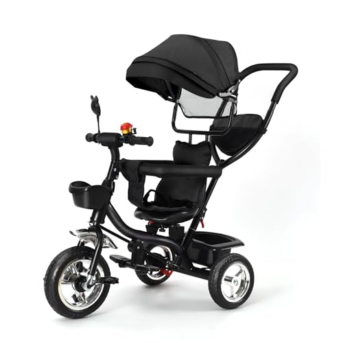 Skalierbares Dreirad 4-in-1 für Babys, Trike Bebe, 75 x 46 x 106 cm, mitwachsendes Baby-Dreirad, Sonnenblende verstellbar, 3 Positionen, Komfort-Sitz mit Rückenlehne, Trolley für Babys (schwarz) von MUL-BOUTIQUE