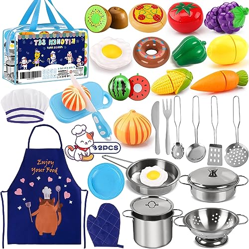 MULEVIP Kinderküche Zubehör 32 Stück Spielküche Zubehör,Kochgeschirr Edelstahl Pfannenset Schürze und Kochmütze für Gemüse Pretend Spielzeug Rollenspiele Spielküche Outdoor Mädchen und Jungen MULEVIP Kinderküche Zubehör 32 Stück Spielküche Zubehör,Kochgeschirr Edelstahl Pfannenset Schürze und Kochmütze für Gemüse Pretend Spielzeug Rollenspiele Spielküche Outdoor Mädchen und Jungen von MULEVIP