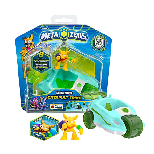 METAZELLS Catapult-Trike Blau + Figur Robbin Charakter S1 + 1 Karte, Fahrzeug mit explosiven Eicheln, Spielzeug Geschenk für Jungen und Mädchen +3 Jahre von METAZELLS Imc toys